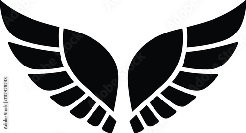 Wing symbols, Wings icons. Set of black wings icons. Bird wings, angel wings elements. Wings Collection in different shape. Vector illustration