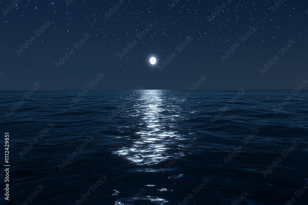 Fototapeta premium Nighttime ocean view with moonlight reflection on water surface