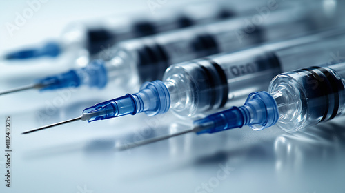 Close-up of Medical Syringes with Transparent Barrels and Needles