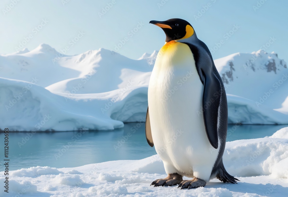 Obraz premium Realistic penguin standing alone on icy landscape