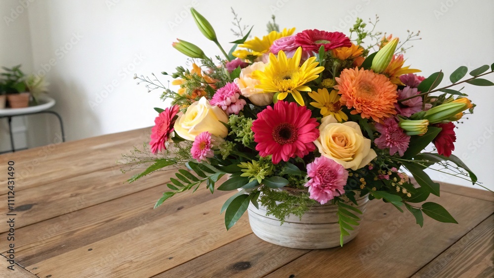 custom made wallpaper toronto digitalColorful floral arrangement on a wooden table, flowers, earthy, vintage, organic, plant