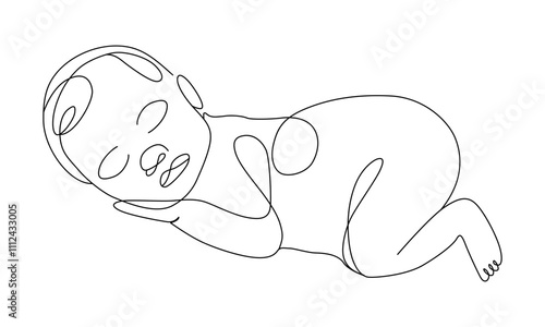 One line art of a newborn baby lying down vector art illustration