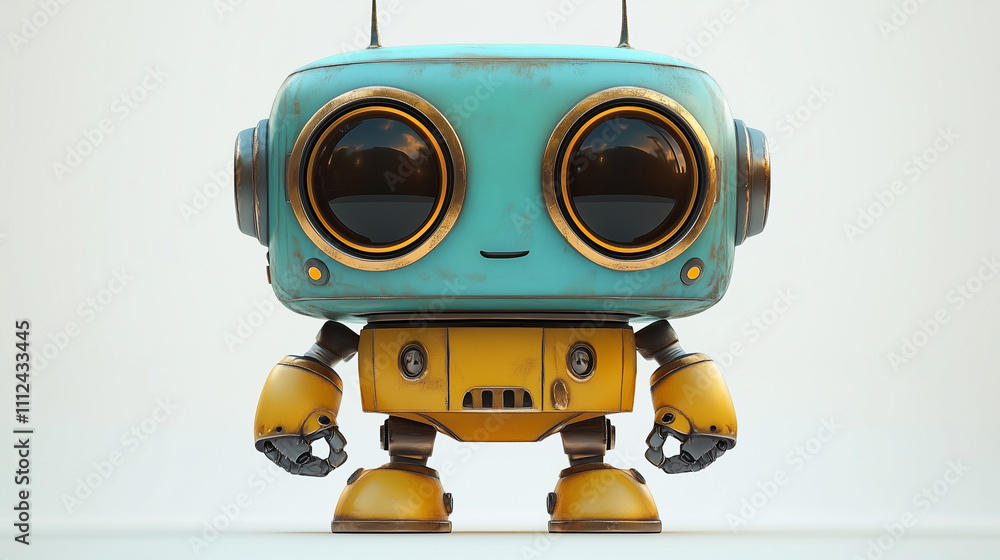 Cute Retro Robot with Bright Blue and Yellow Design Cute Retro Robot with Bright Blue and Yellow Design