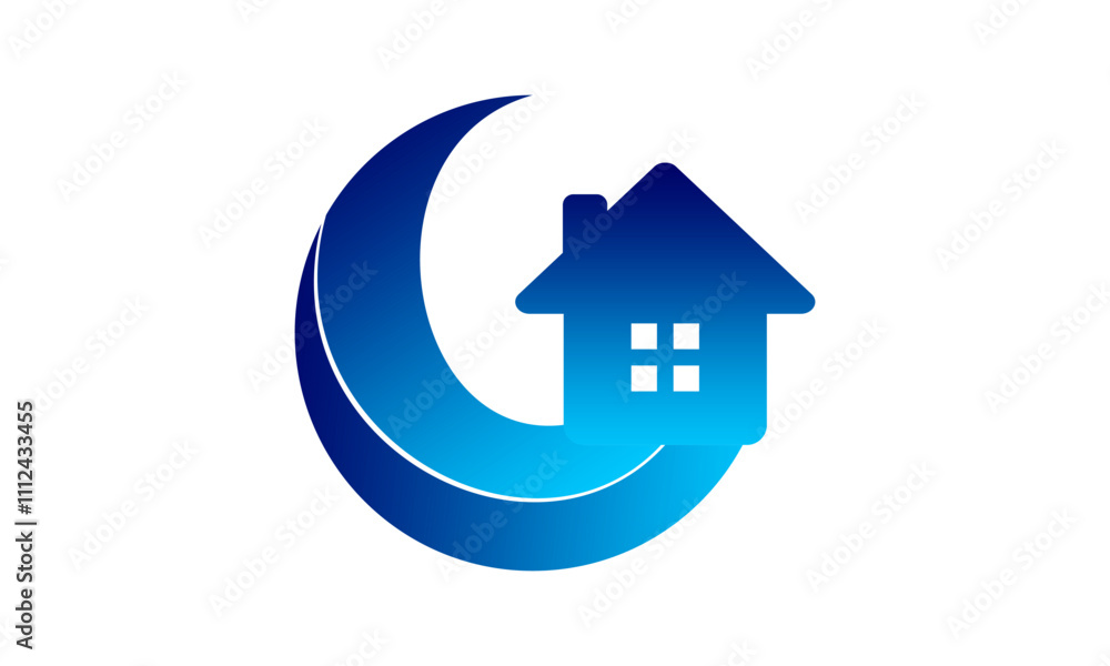 Blue house with circle icon design vector Blue house with circle icon design vector