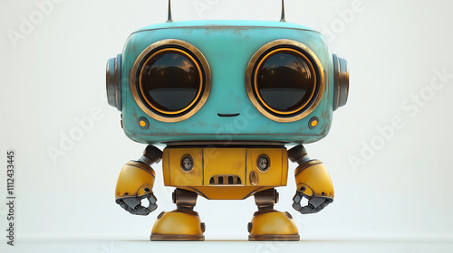 Cute Retro Robot with Bright Blue and Yellow Design