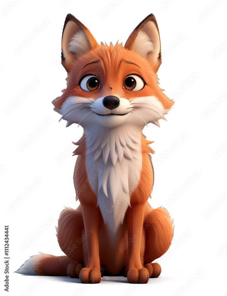 Obraz premium An image of a cartoon red fox, with a bushy tail. No background.