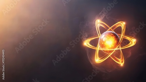 Nuclear energy, Clean, Electricity. Radiant atom symbolizing energy and scientific exploration.