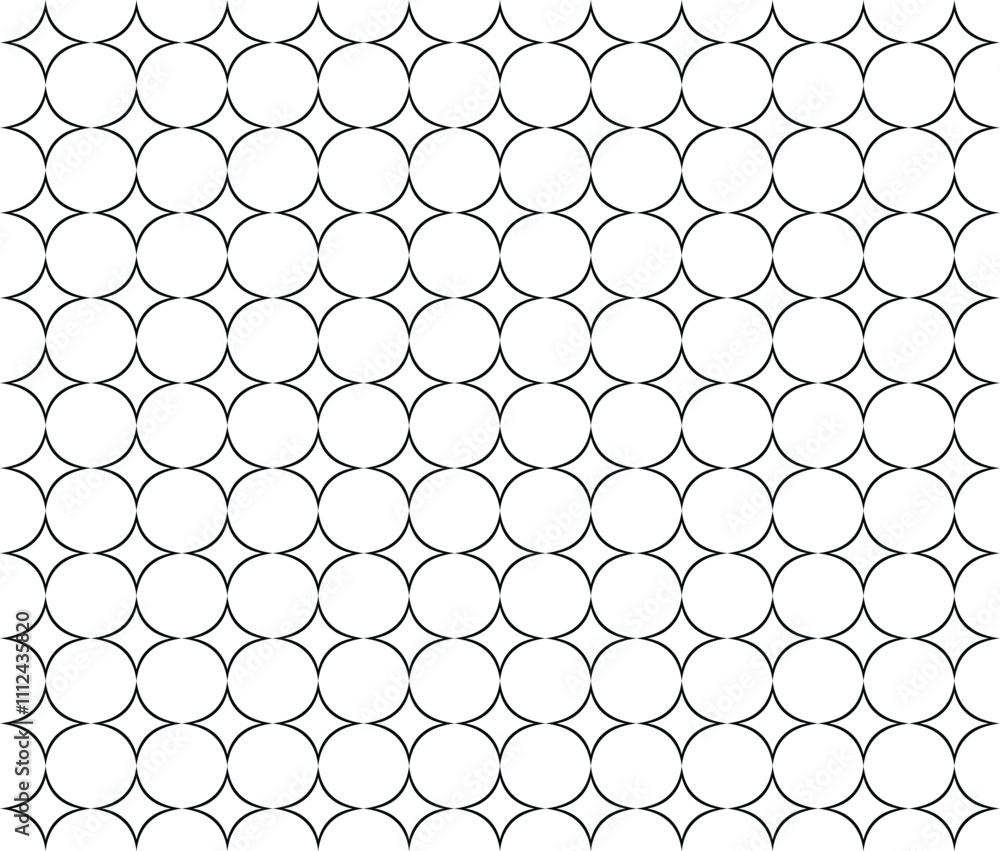 Naklejka premium Seamless Black Outline star and circle grid Metal Mesh Pattern Vector Design Background