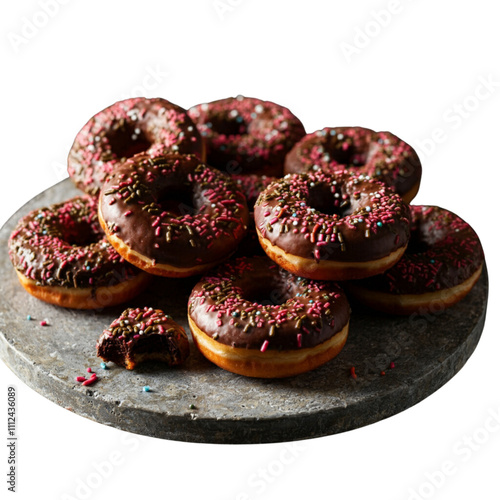 Chocolate-Glazed Donuts with Colorful Sprinkles on transparent background