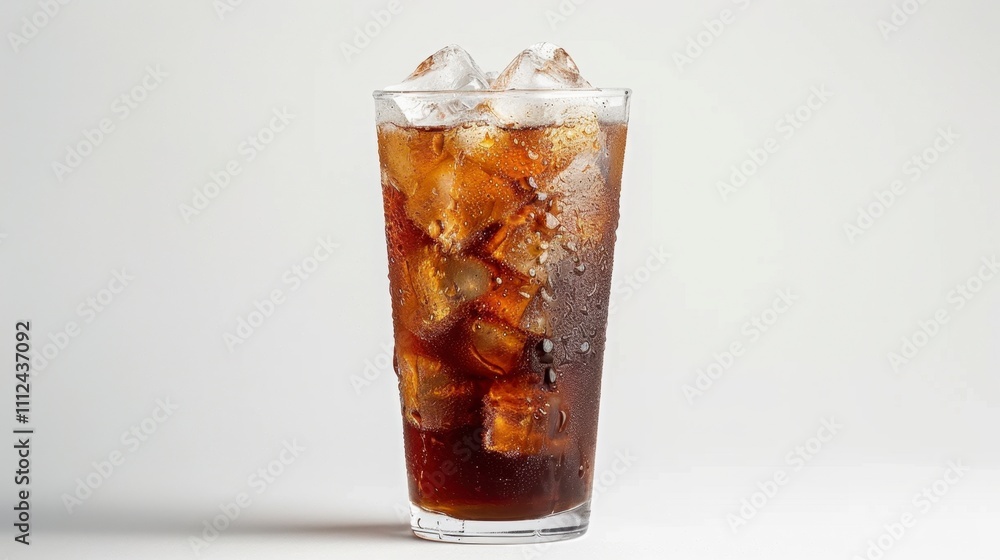 A cold brew coffee in a tall glass with ice, isolated on a white background A cold brew coffee in a tall glass with ice, isolated on a white background