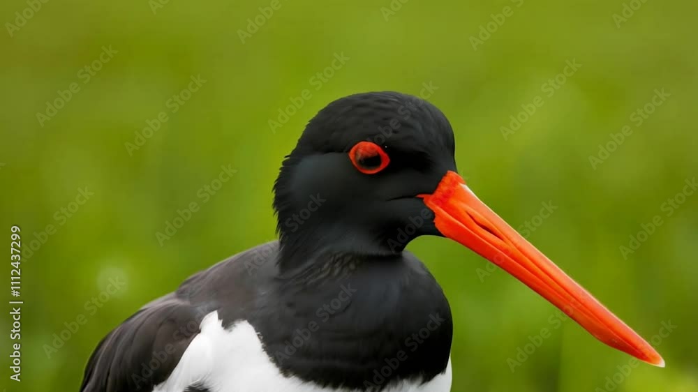 American oystercatcher. a close-up shot of the American oystercatcher. the vibrant plumage of the American oystercatcher shines. the bird stands gracefully against the green backdrop. American oystercatcher. a close-up shot of the American oystercatcher. the vibrant plumage of the American oystercatcher shines. the bird stands gracefully against the green backdrop.