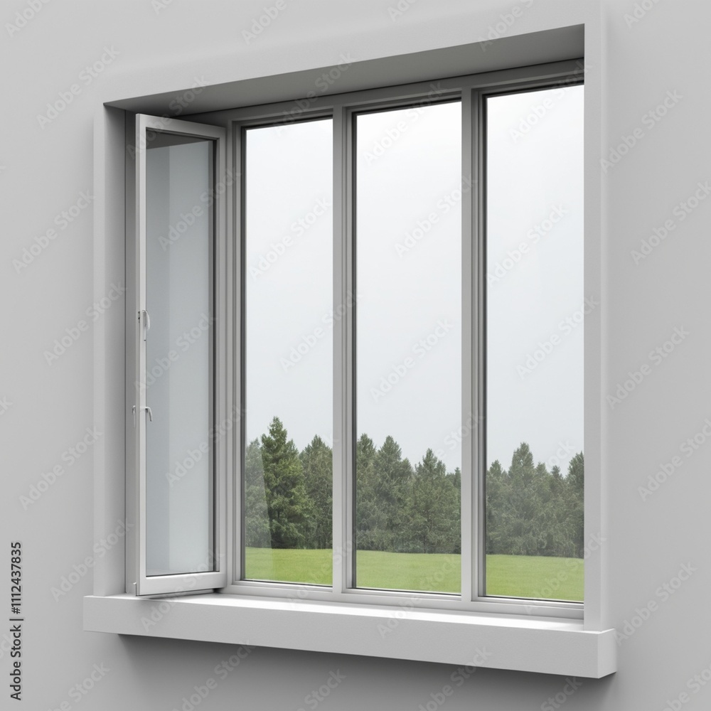 Fototapeta premium Transparent PNG available Modern and minimal house window for interior decoration isolated on background, open office glass window frame.
