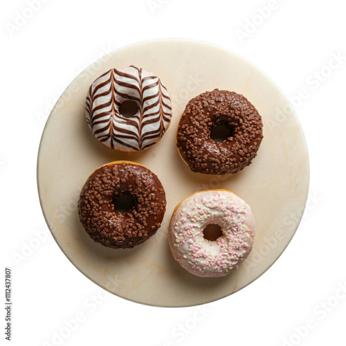 Chocolate-Glazed Donuts with Colorful Sprinkles on transparent background