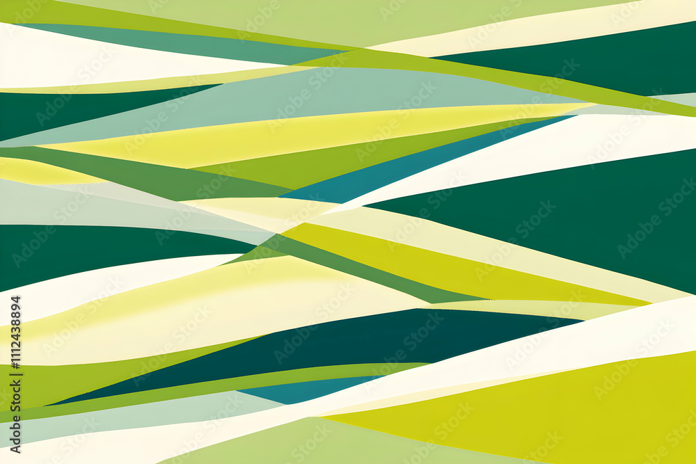 Abstract landscape illustration featuring overlapping green, yellow, and white shapes, creating a modern and minimalist design. Abstract landscape illustration featuring overlapping green, yellow, and white shapes, creating a modern and minimalist design.