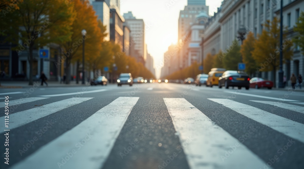 Fototapeta premium Frontal view of a road with pedestrian crosswalk