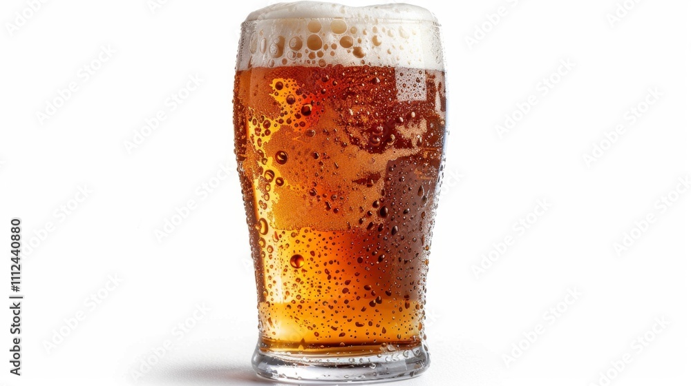 A frothy pint of beer in a clear glass, isolated on white background A frothy pint of beer in a clear glass, isolated on white background