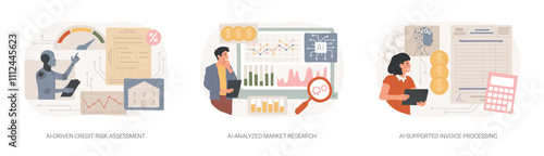 AI in financial management abstract concept vector illustrations.
