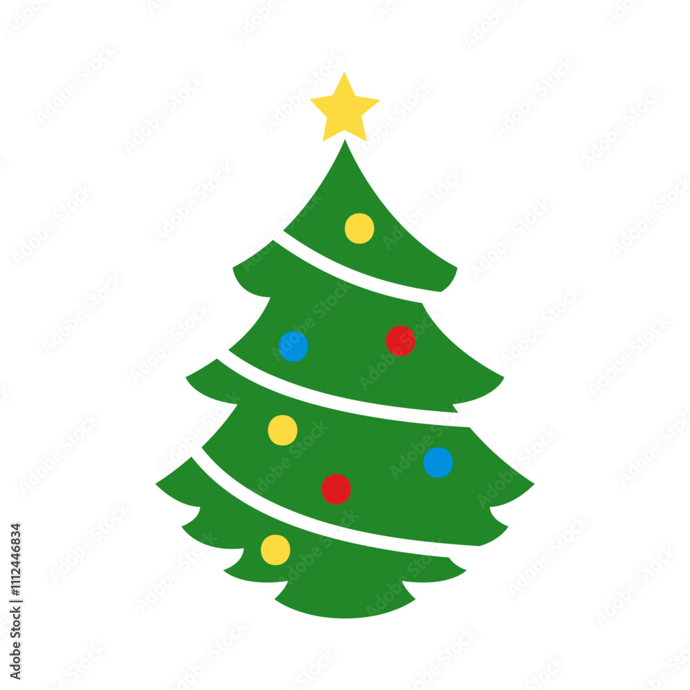 green christmas tree vector illustration christmas icon tree golden star on top with colored balls green christmas tree vector illustration christmas icon tree golden star on top with colored balls