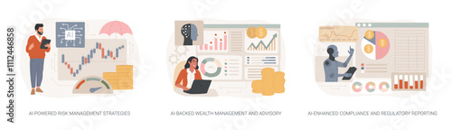 Accounting and Financial Management with AI abstract concept vector illustrations.