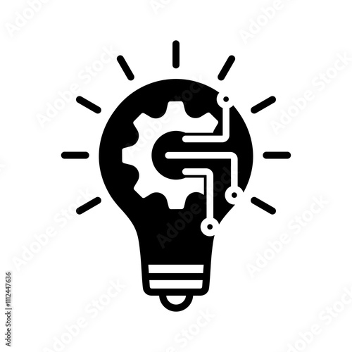 Light bulb innovation icon. Light bulb and cog inside. inspiration symbol isolated on transparent background, innovation PNG