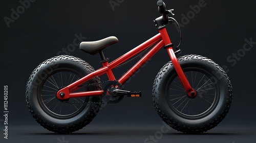 A Bright Red Children's Bicycle with Wide Tires Isolated on a White Background

 photo