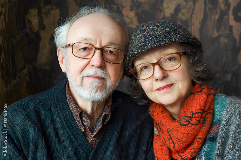 Portrait of an elderly couple with glasses Portrait of an elderly couple with glasses