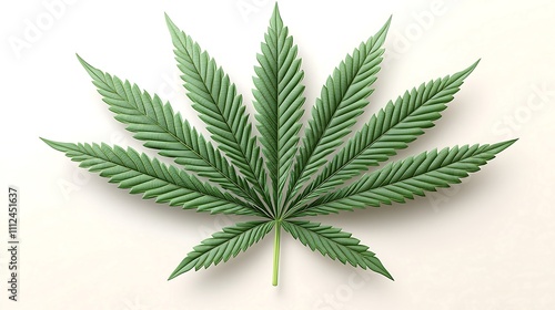 Single marijuana leaf isolated on white background.