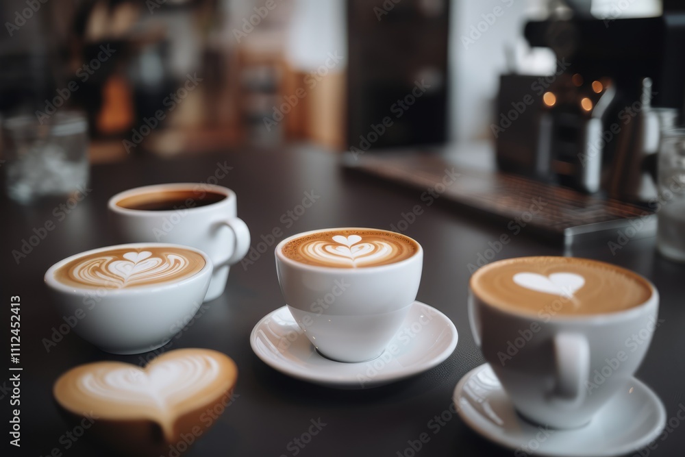 Fototapeta premium Cup with Latte Coffee. Heart shaped latte art
