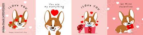 Happy Valentine's day with cute corgi puppy dog and red heart. Pet animal in love holidays cartoon character collection. -Vector