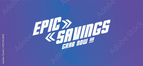 Vibrant vector with "EPIC SAVINGS" in bold, retro font. Dynamic background creates eye-catching look for sales, promotions, discounts. Versatile for retail, e-commerce, marketing