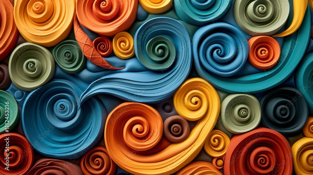 A playful clay pattern with bold, swirling colors and a tactile, 3D effect, perfect for a lively abstract background A playful clay pattern with bold, swirling colors and a tactile, 3D effect, perfect for a lively abstract background