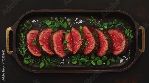 Elegant beef presentation culinary art and exquisite flavors on dark background photo