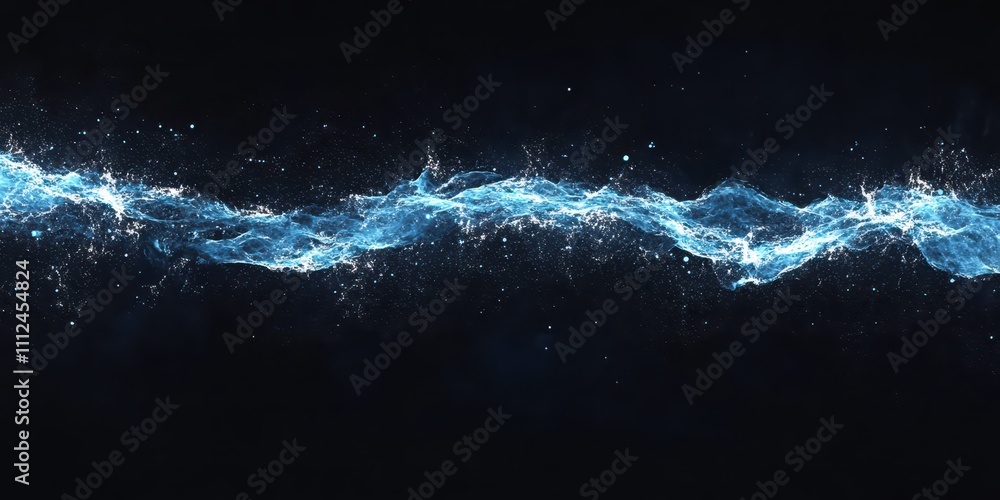 Obraz premium Horizontal beams of glowing blue light with sharp edges over a deep black background.