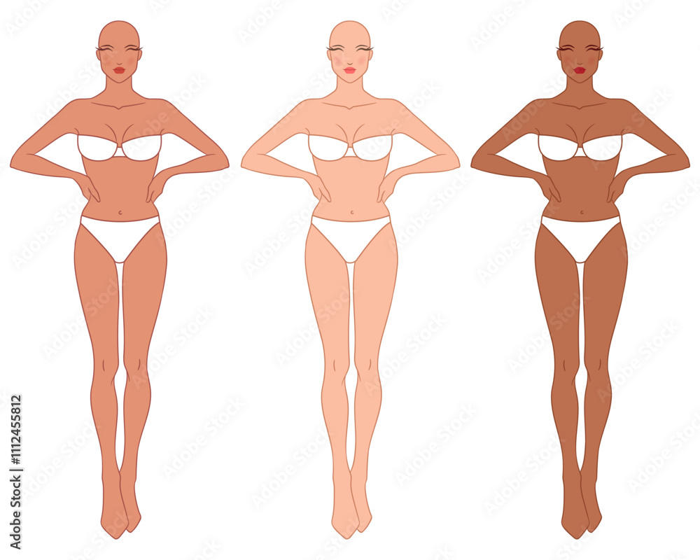 Eight-head fashion figure template. The female fashion croquis. Vector illustration of a young woman wearing lingerie, isolated on a white background. Eight-head fashion figure template. The female fashion croquis. Vector illustration of a young woman wearing lingerie, isolated on a white background.