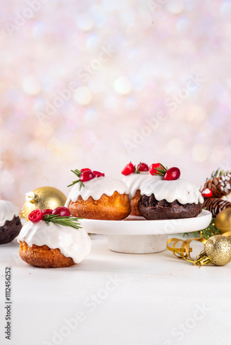 Portioned Christmas dessert, mini Christmas bundt cake