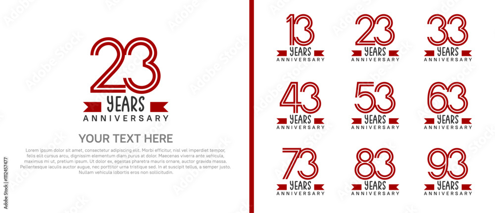 logo anniversary set. red color with red ribbon on white background for special event logo anniversary set. red color with red ribbon on white background for special event