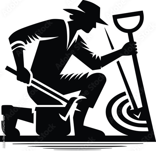 Black and White Illustration of an Archaeologist
