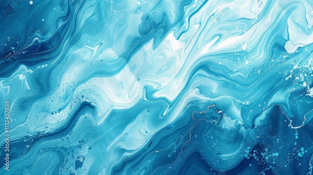 Obraz premium A vibrant blue marble ink pattern with swirling waves and fluid textures, perfect for backgrounds or wallpaper