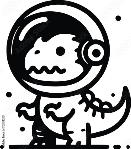 Black and White Illustration of an Astronaut Allosaurus
