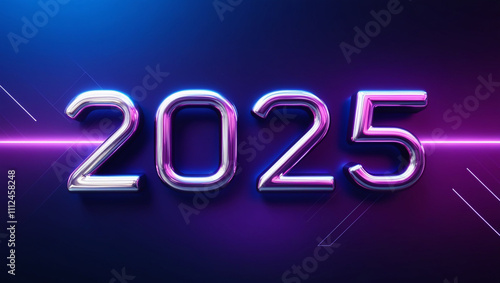 Futuristic neon 2025 text with glowing light effects on a vibrant dark background, symbolizing the future and innovation.