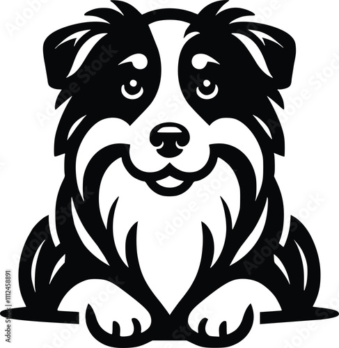 Black and White Illustration of an Australian Shepherd