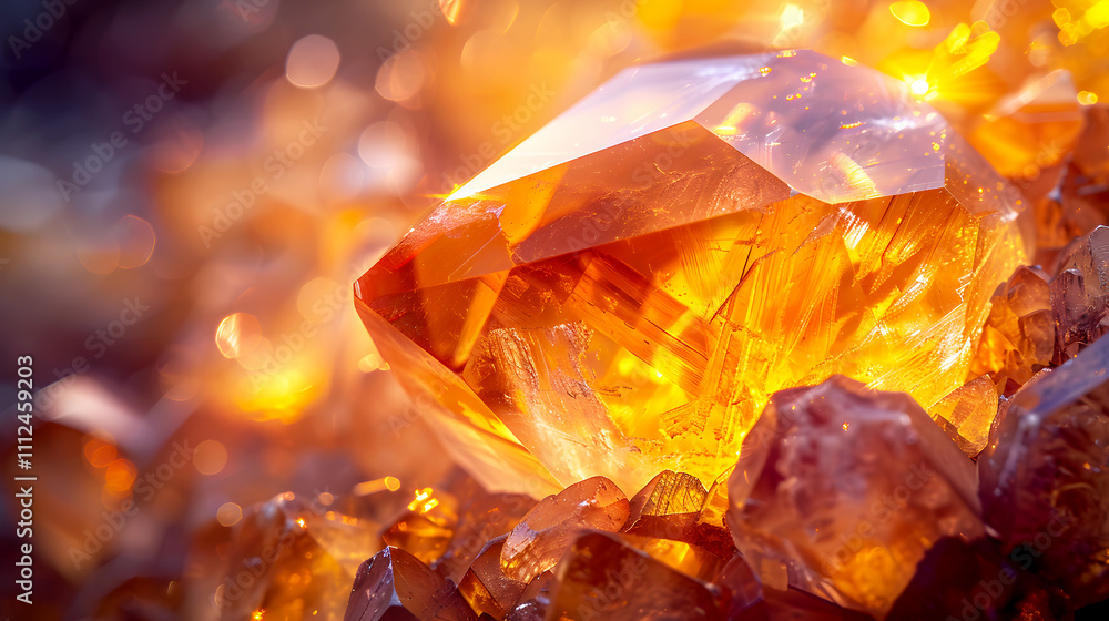 Glimmering Golden Gemstone Surrounded by Beautiful Crystals Glimmering Golden Gemstone Surrounded by Beautiful Crystals