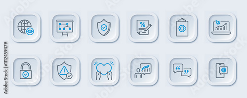Insurance icons set. Financial agreements and deals. Protection of life, real estate and private property. Document and contract. Linear vector collection