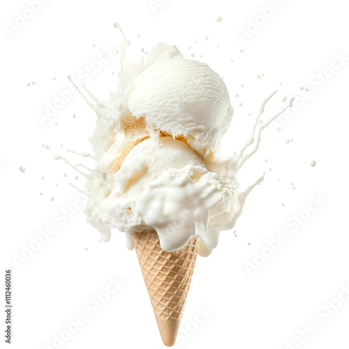 vanilla ice cream cone with milk splash