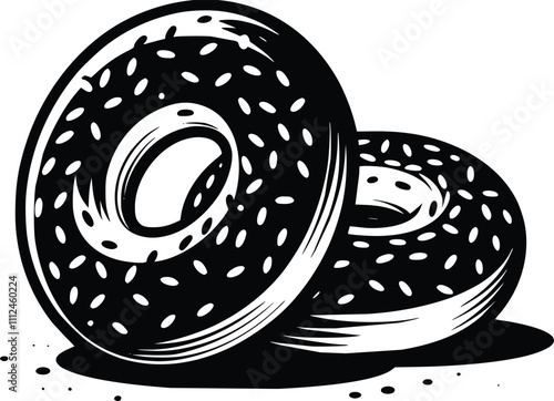 Black and White Illustration of a Bagel