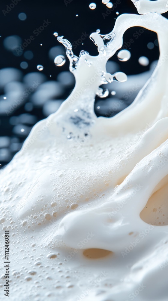 An energetic depiction of milky liquid splashing against a dark backdrop, rendering fine details and texture of the fluid's movement recorded in time. An energetic depiction of milky liquid splashing against a dark backdrop, rendering fine details and texture of the fluid's movement recorded in time.