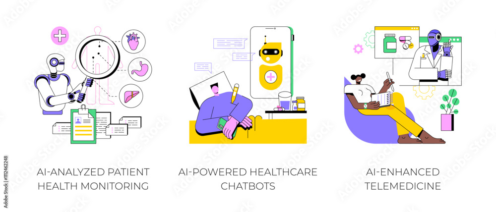AI technology in Healthcare abstract concept vector illustrations. AI technology in Healthcare abstract concept vector illustrations.