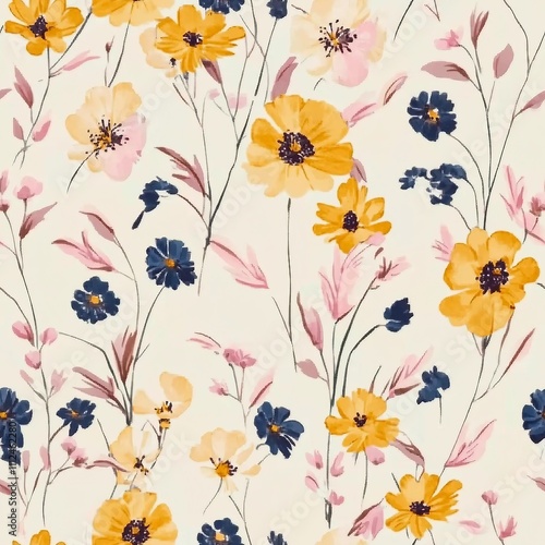 delicate feminine seamless pattern with wildflowers
