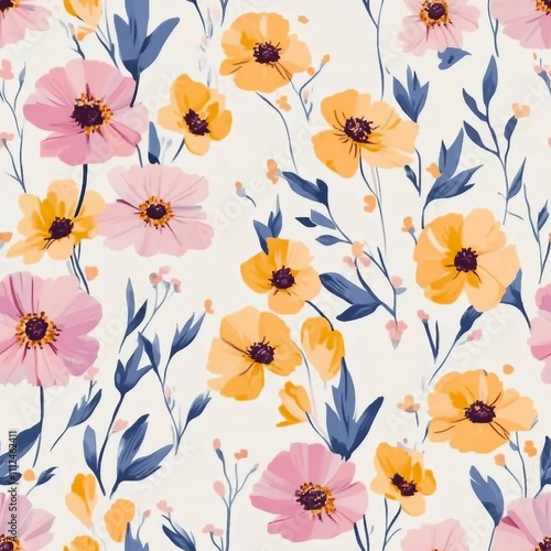 delicate feminine seamless pattern with wildflowers