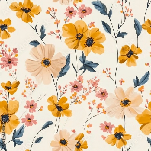 Wallpaper Mural delicate feminine seamless pattern with wildflowers Torontodigital.ca